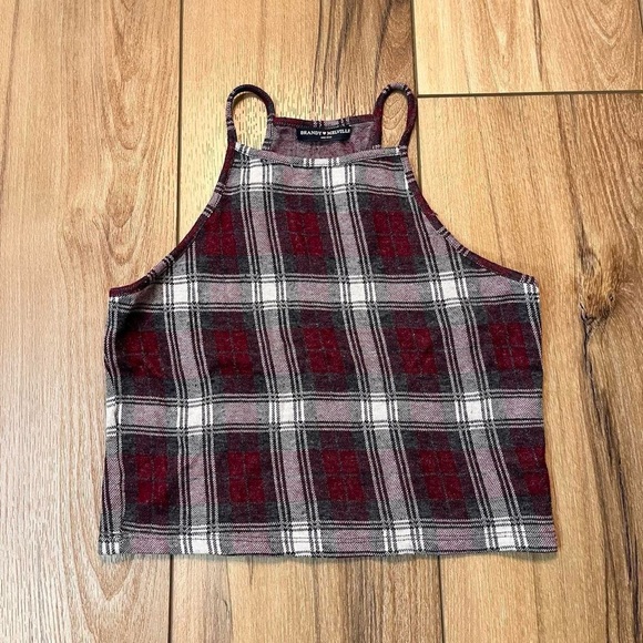 Brandy Melville Burgundy Plaid Top - Picture 3 of 5